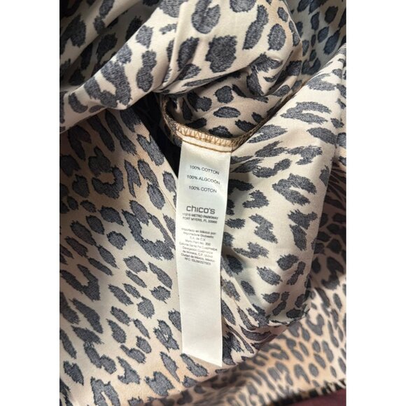 Chicos Leopard Print Button-Up Shirt Womens Size 2 Polyester Leopard Long Sleeve - Picture 9 of 9